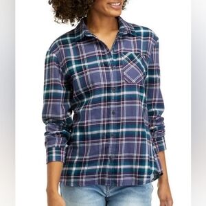 True Craft Plaid Flannel Shirt Women’s 0X Blue Teal Purple Button Down